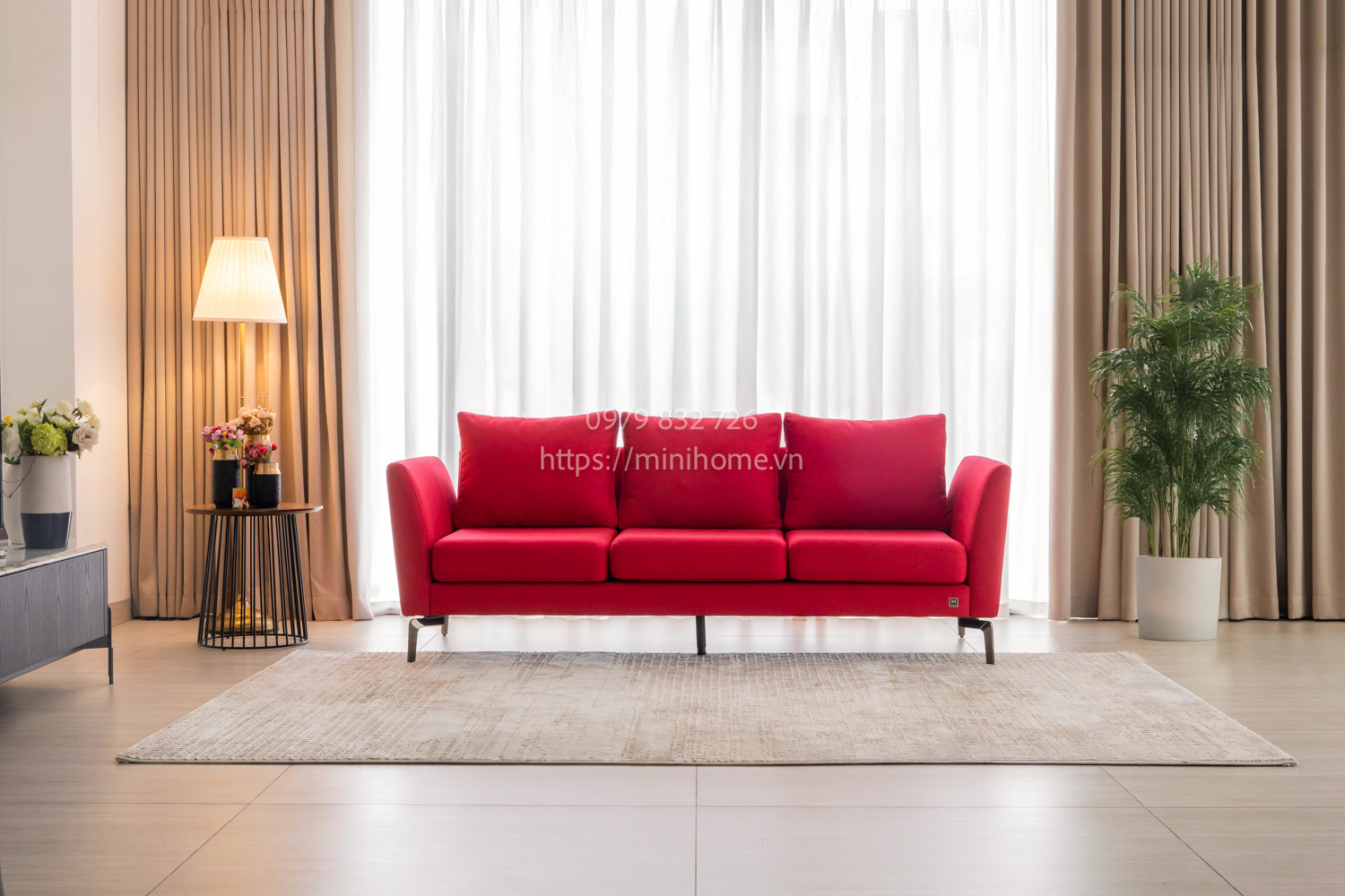 Sofa Fly Vải Màu đỏ dài 210cm - Hình ảnh 4