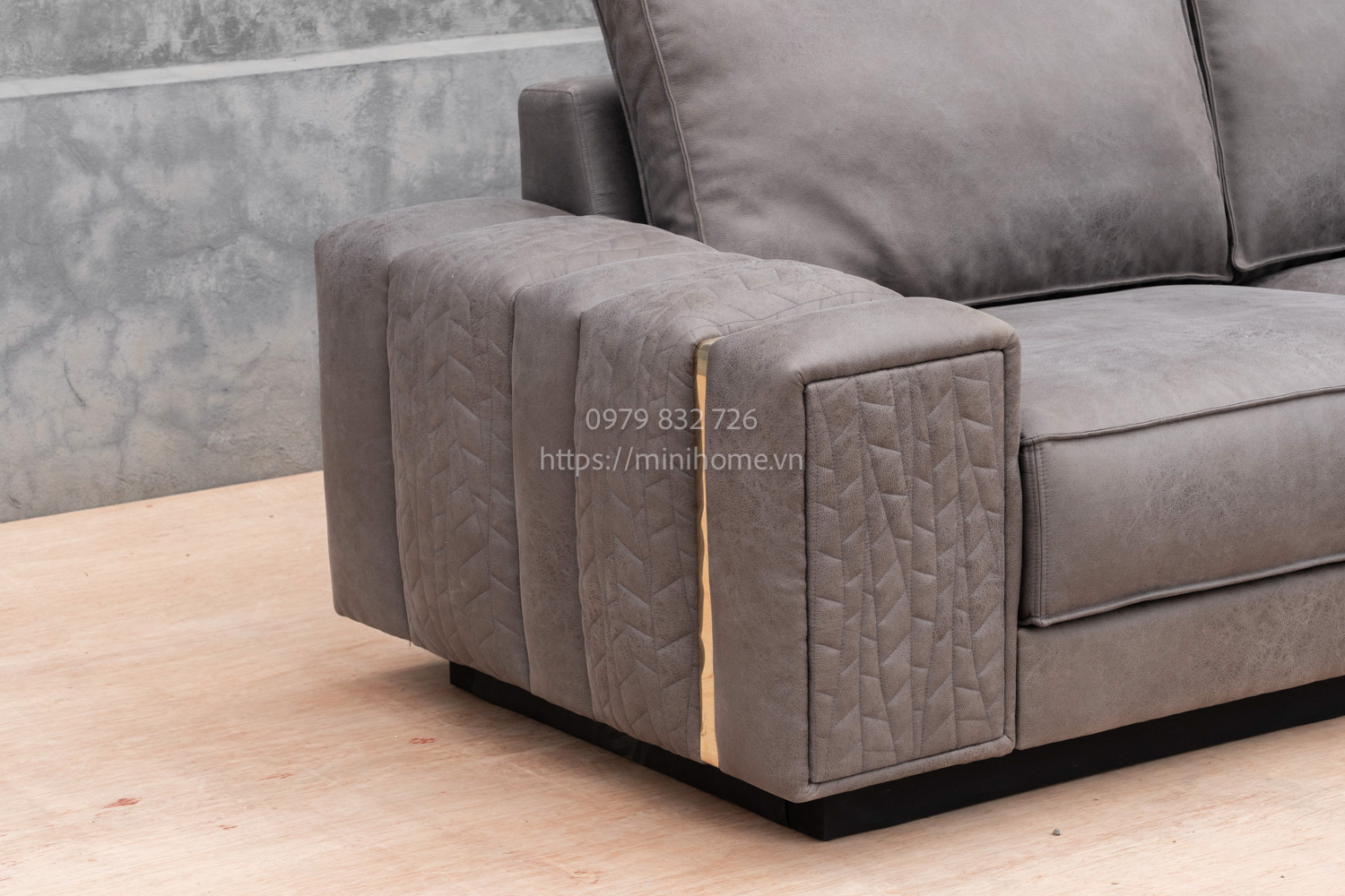 SOFA SFSL08 Da công nghiệp Màu xám đậm dài 220cm - Hình ảnh 4
